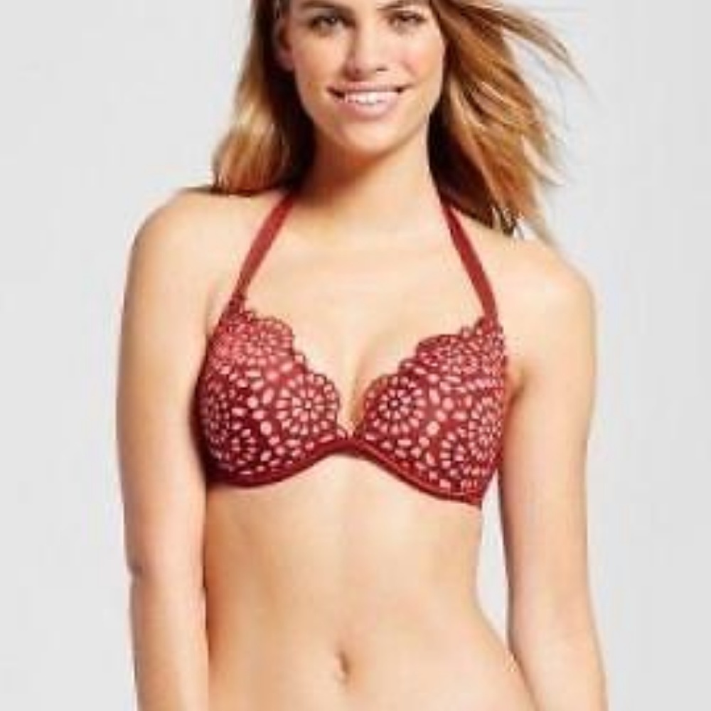 New Shade & Shore Dark Red Push Up Bikini Top